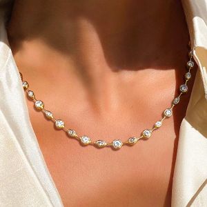 Classic Golden Round & Marquise Cut White Sapphire Tennis Necklace Wedding Necklace For Women