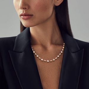 Classic Golden Round & Marquise Cut White Sapphire Tennis Necklace Wedding Necklace For Women