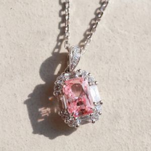 Next Necklace Radiant Cut Pink Sapphire Pendant Wedding Necklace For Women 
