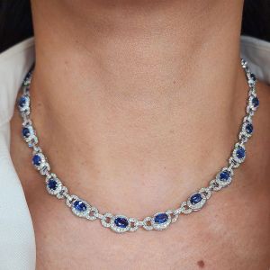 Next Necklace Oval Cut Blue Sapphire Wedding Necklace For Women