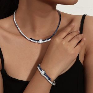 Next Necklace Round Cut Blue Sapphire Necklace & Bracelet Set For Women 