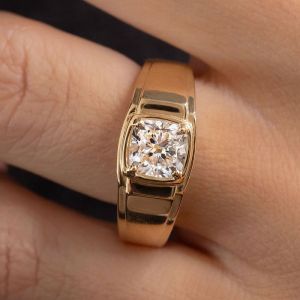 Golden Cushion Cut White Sapphire Engagement Ring For Men