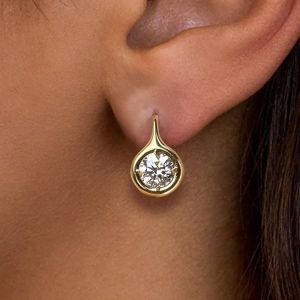4 Ct Golden Solitaire Round Cut White Sapphire Earrings Wedding Jewelry Drop Earrings For Women