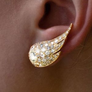 Next Necklace Golden Round Cut White Sapphire Wing Stud Earrings For Women 