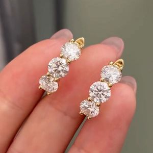 Golden Round Cut White Sapphire Hoop Earrings For Women
