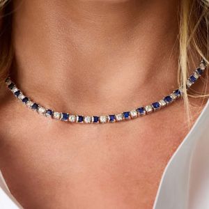 Next Necklace Asscher Cut Blue Sapphire Tennis Wedding Necklace For Women