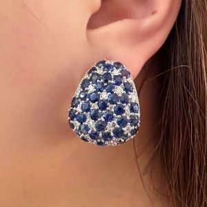 Round Cut Blue Sapphire Half-hoop Earrings Wedding Jewelry For Women