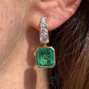 6.16 Ct Next Necklace Golden Bezel Emerald Cut Emerald Sapphire Drop Earrings For Women  