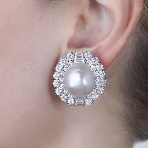 Next Necklace Luxury Halo Round Pearl Stud Earrings For Women