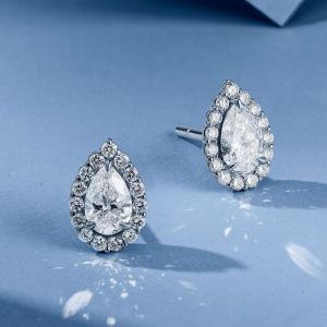 Halo Pear Cut White Sapphire Stud Earrings For Women  