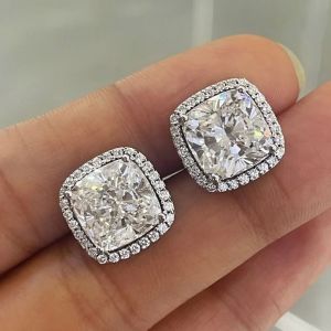 Next Necklace Halo Cushion Cut White Sapphire Stud Earrings For Women