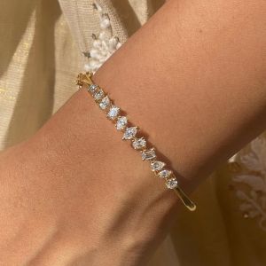 Golden Various Cut White Sapphire Cuff Bangle Bracelet For Women