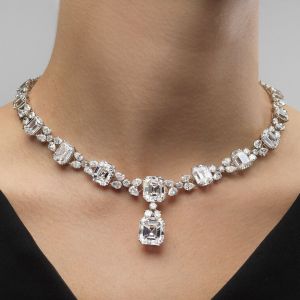 103.75 Ct Next Necklace Cluster Design Emerald Cut White Sapphire Wedding Necklace For Women