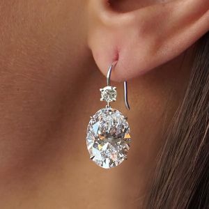 Classic Oval Cut White Sapphire Drop Earrings For Women