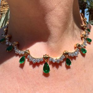 Next Necklace Golden Pear Cut Emerald Sapphire Wedding Necklace For Women