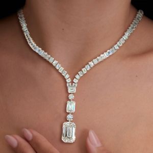 Next Necklace Emerald Cut White Sapphire Wedding Necklace For Women