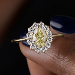 Next Necklace Golden Halo Oval Cut Yellow Sapphire Engagement Ring For Women
