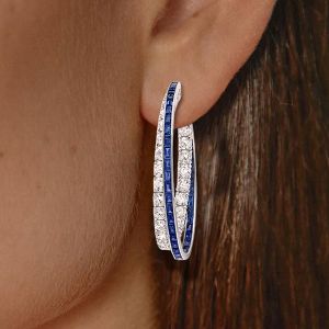 Next Necklace Emerald Cut Blue Sapphire Hoop Earrings For Women
