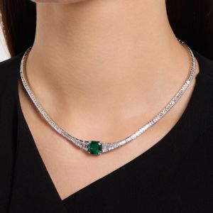 33.5 Ct Next Necklace Asscher Cut Emerald Sapphire Tennis Wedding Necklace For Women 