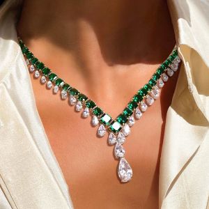 Two Tone Asscher Cut Emerald Sapphire Wedding Necklace For Wome Wedding Jewelry 163.7 Ct 