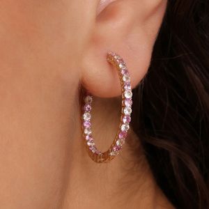 1.68 Ct Gold Round Cut Pink Sapphire Earrings Bridal Jewelry Hoop Earrings For Women