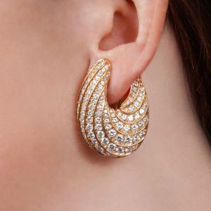 Golden Round Cut White Sapphire Hoop Earrings For Women  