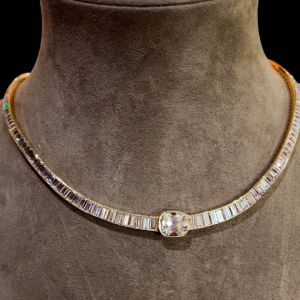 27.03 Ct Next Necklace Gold Cushion Cut White Sapphire Tennis Wedding Necklace For Women