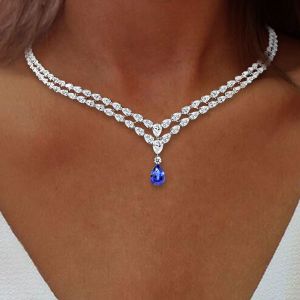 26.2 Ct Pear Cut Blue Sapphire Wedding Necklace For Women