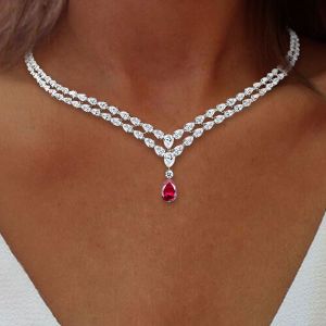 26.2 Ct Next Necklace Two Row Pear Cut Ruby Sapphire Wedding Necklace For Women