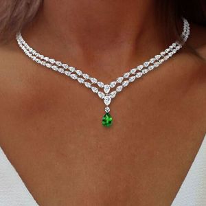 Double Row Pear Cut Emerald Sapphire Wedding Necklace Luxury Jewelry For Women