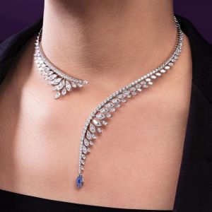Next Necklace Open Design Marquise Cut Blue Sapphire Pendant Necklace For Women