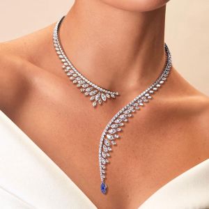Next Necklace Open Design Marquise Cut Blue Sapphire Pendant Necklace For Women