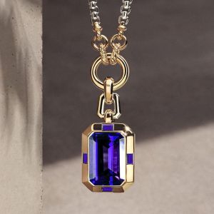 Two Tone Emerald Cut Amethyst Sapphire Pendant Necklace Wedding Necklace For Women 