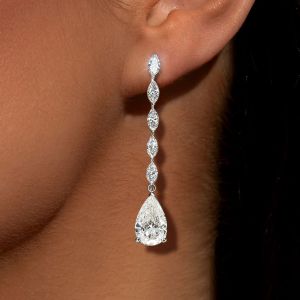 Pear Cut White Sapphire Drop Earrings For Women 