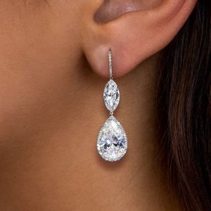 4.39 Ct Halo Pear Cut White Sapphire Drop Earrings Bridal Jewelry For Women