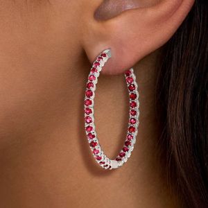 18.2 Ct Next Necklace Round Cut Ruby Sapphire Hoop Earrings For Women