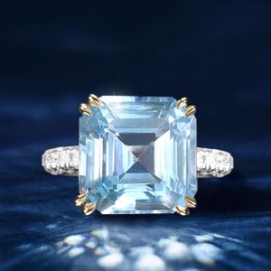 Two Tone Asscher Cut Aquamarine Engagement Ring For Women Wedding Jewelry 7.2 Ct