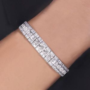 Milgrain Emerald Cut White Sapphire Tennis Bracelet For Women