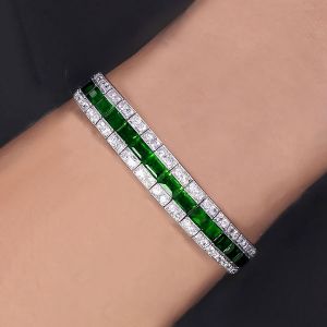 29.76 Ct Next Necklace Milgrain Emerald Cut Emerald Sapphire Tennis Bracelet For Women
