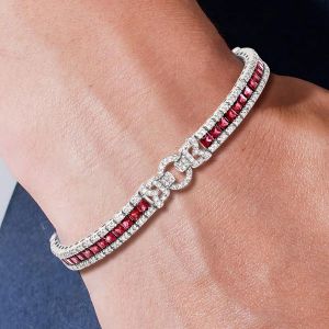 16.53 Ct Next Necklace Emerald Cut Ruby Sapphire Tennis Bracelet For Women 