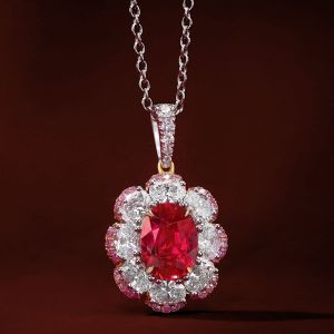 2.7 Ct Two Tone Flower Oval Cut Ruby Sapphire Bridal Jewelry Pendant Wedding Necklace For Women  
