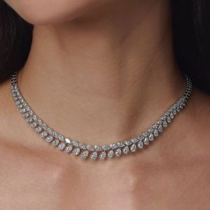 48.85 Ct Pear Cut White Sapphire Wedding Necklace For Women 
