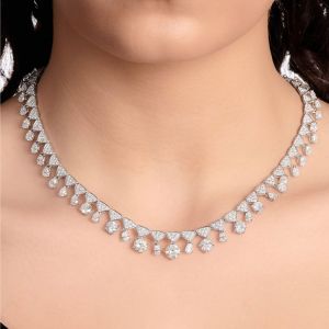 19.9 Ct Round Cut White Sapphire Bridal Jewelry Wedding Necklace For Women