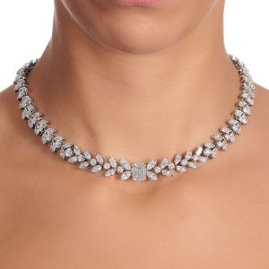 36.47 Ct Emerald Cut White Sapphire Bridal Jewelry Wedding Necklace For Women   