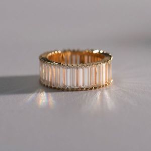 4.64 Ct Golden Emerald Cut White Sapphire Bridal Jewelry Wedding Band For Women 