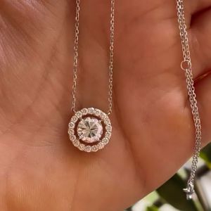 Next Necklace Halo Round Cut White Sapphire Wedding Pendant Necklace For Women  
