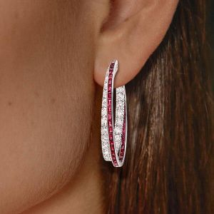 4.6 Ct Next Necklace Emerald Cut Ruby Sapphire Hoop Earrings For Women