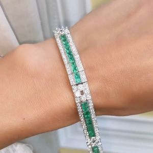 22.97 Ct Milgrain Princess Cut Emerald Sapphire Bracelet Bridal Jewelry Bracelet For Women