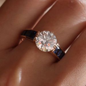 Golden Round Cut White Sapphire Engagement Ring For Women