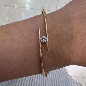 Golden Round Cut White Sapphire Bangle Bracelet For Women Wedding Jewelry 1 Ct 